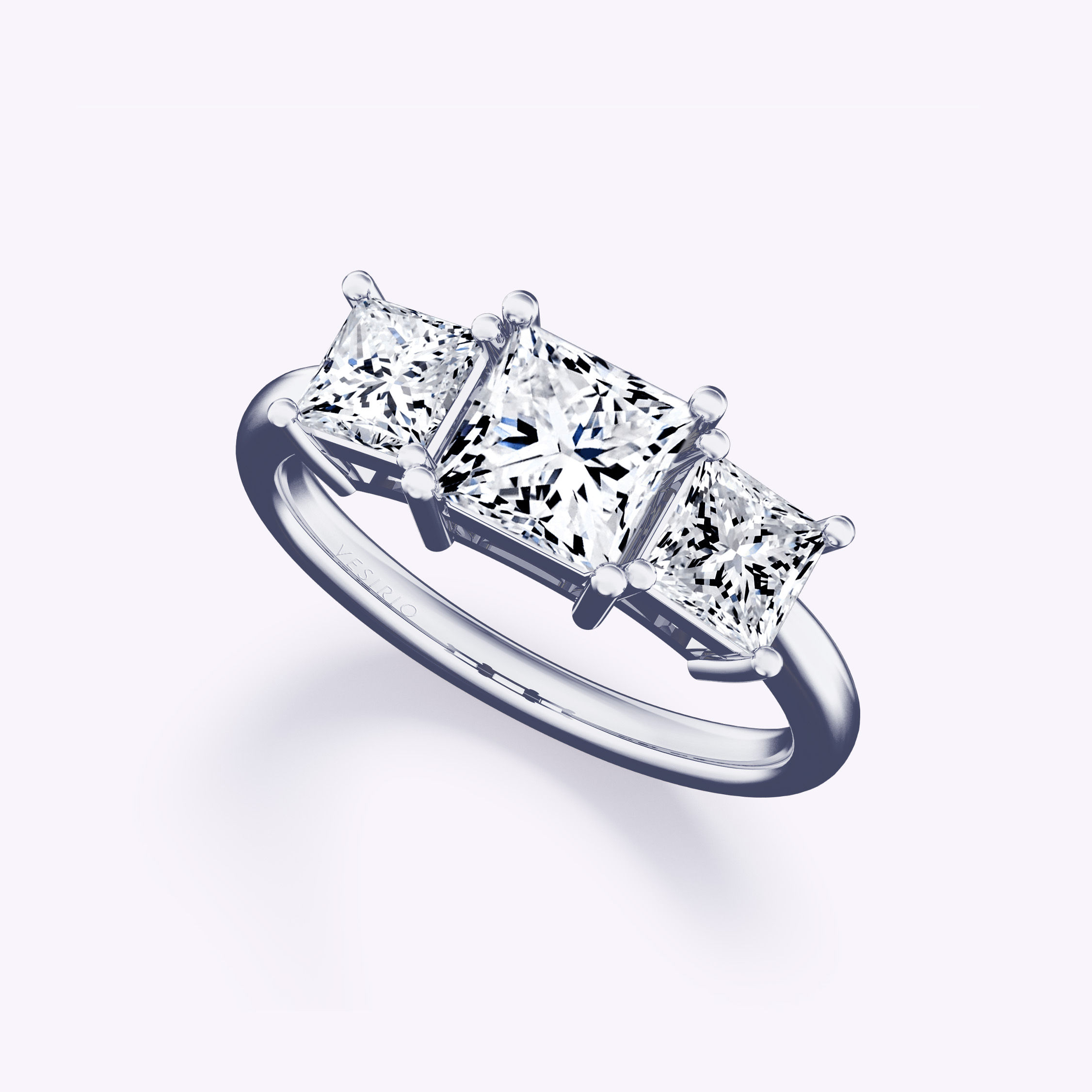 Classic Three-Stone Princess Diamond Engagement Ring | 18K White Gold | Platinum