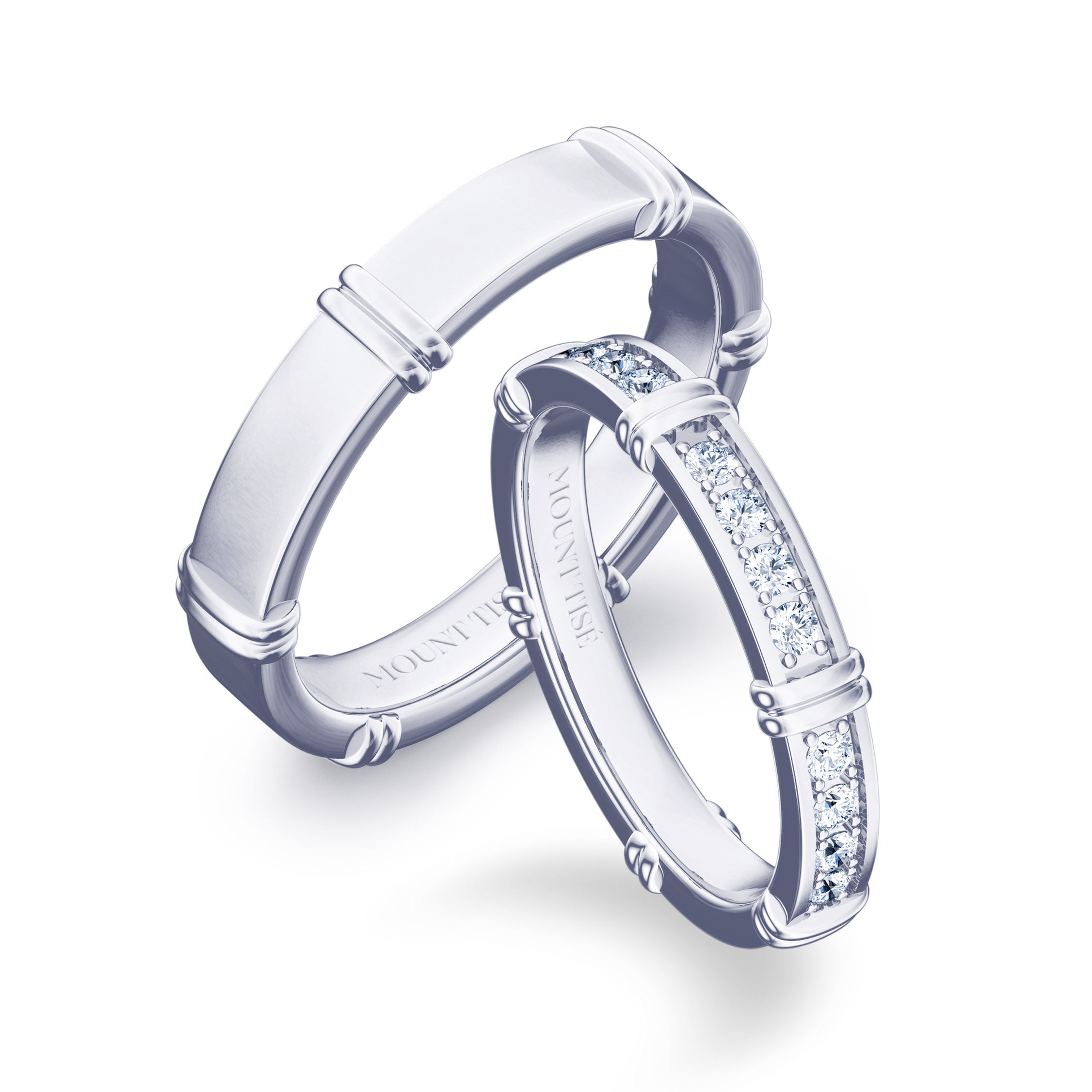 Couple Ring· KnotBond| Unique Bamboo Knot Design Wedding Diamond Ring