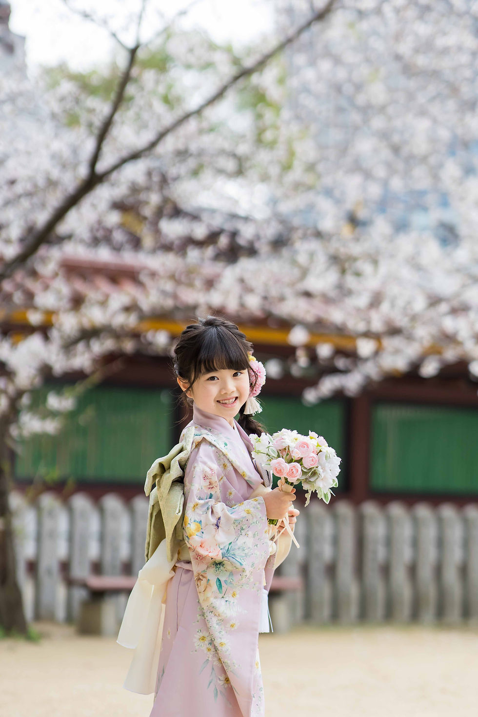 生田神社の桜の季節の七五三
