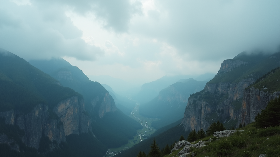 High angle view of scenic mountains under a cloudy sky