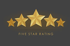 Five golden stars with text "FIVE STAR RATING" indicating excellence.