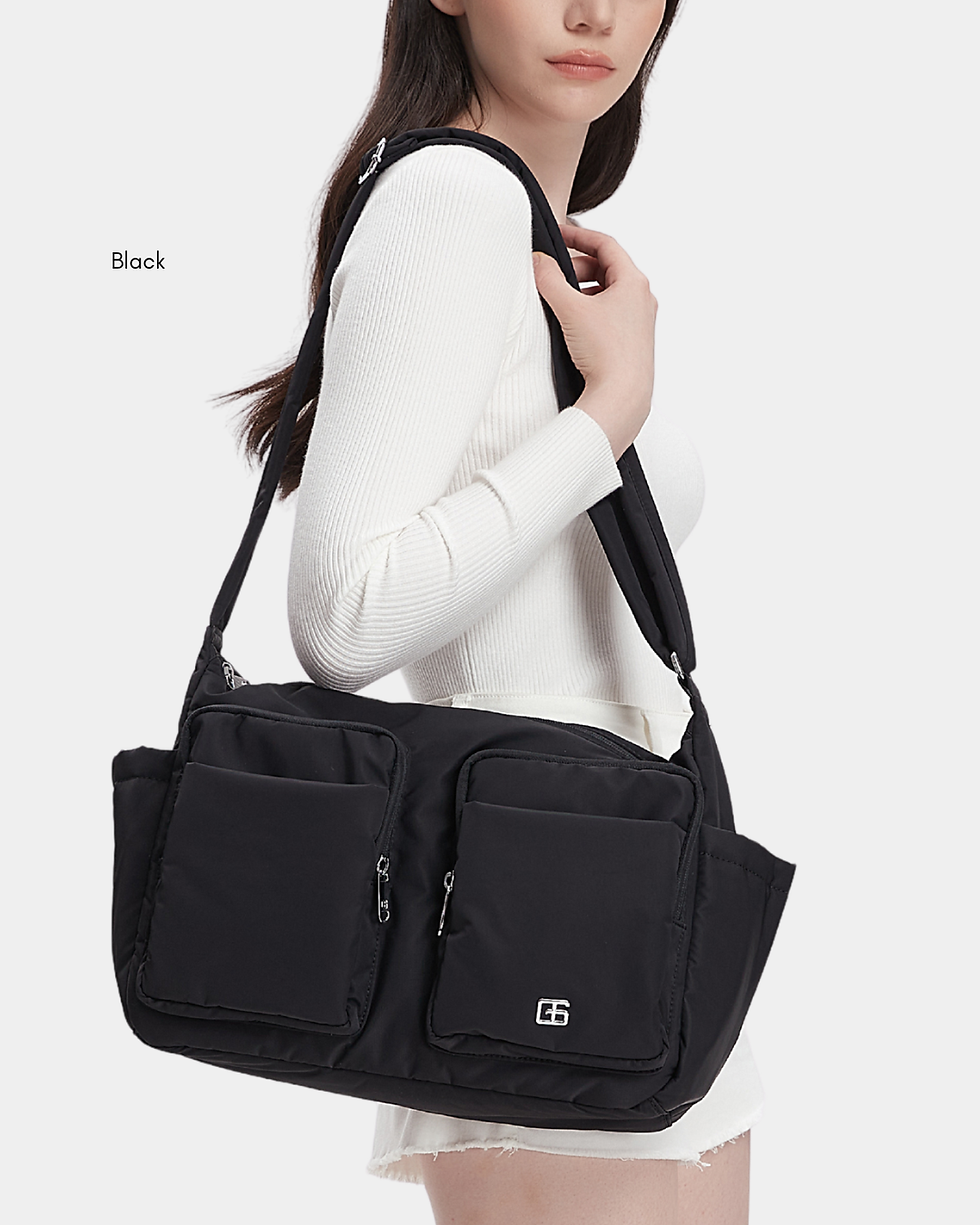 Thumbnail: Mylah Nylon Puffer Sling Bag (Chocolate)