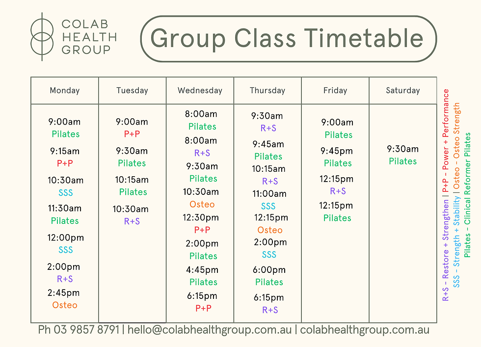 Physiotherapy_Exercise Physiology_Group Class Timetable_Colab Health Group