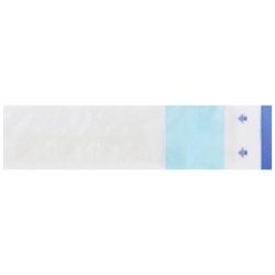 Adhesive bandage, white with light blue pad, arrows shown, for minor cuts and scrapes.