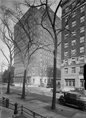 Historic exterior of the Ambassador East Hotel