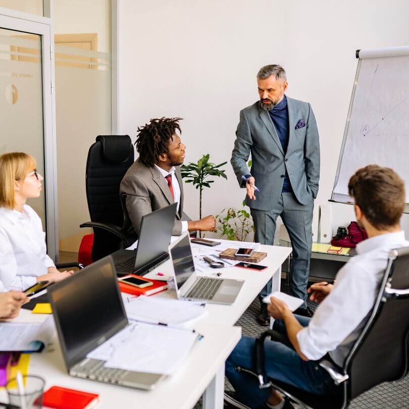 Corporate team participating in a business meeting