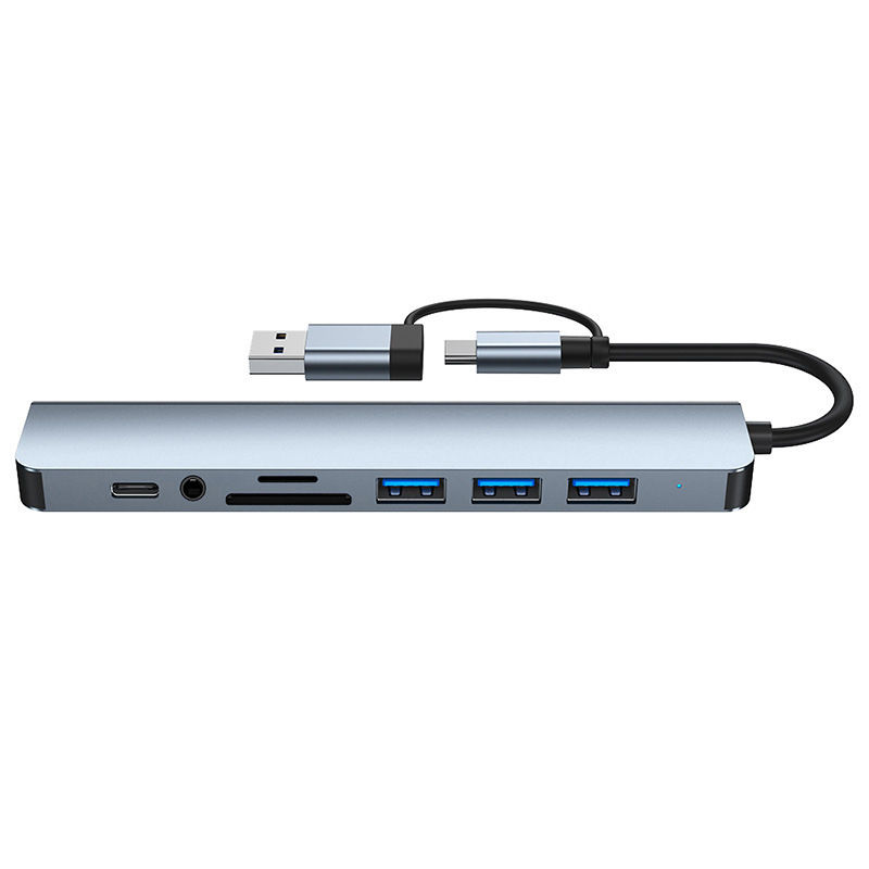 Thumbnail: 8 in 2 USB +Type C HUB Docking Station with 3.5mm Audio Jack Adapter Micro SD Ca