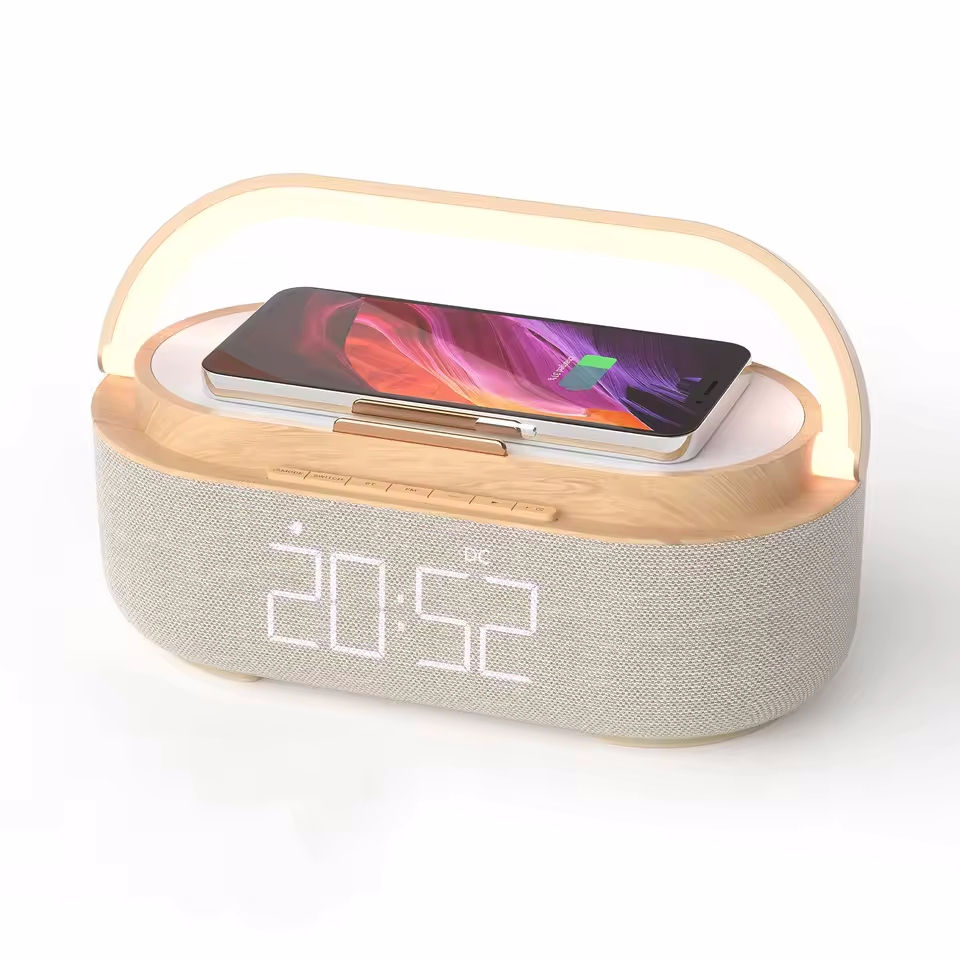 Portable Bluetooth Speaker Wireless Charging FM Radio Alarm Clock Sound Box Musi
