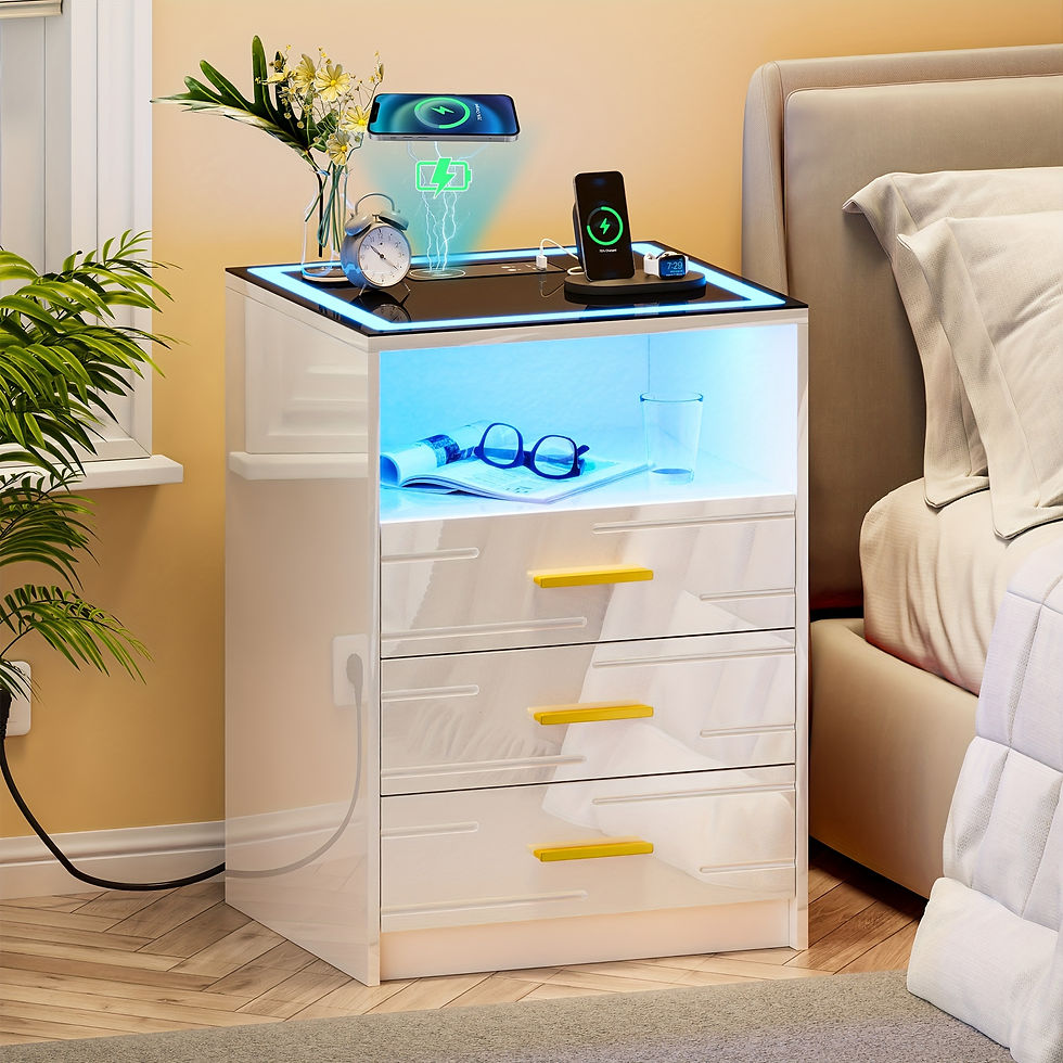 Thumbnail: Lvifur LED Nightstand With Wireless Charging Station, 3 Color Dimmable Auto Sens
