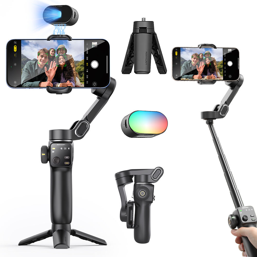 AOCHUAN Handheld Gimbal Stabilizer 3-Axis Smart V8 For Phone with Extension Rod 