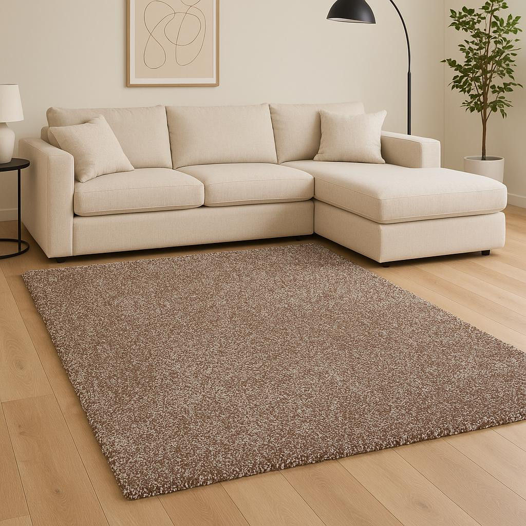 HMS Classic Beige Shag Hand Woven Area Rug 8' X 10' Viscose Suede Rabbit Fur Tou