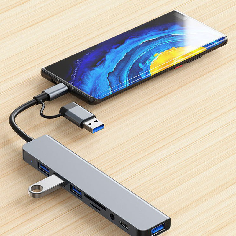Thumbnail: 8 in 2 USB +Type C HUB Docking Station with 3.5mm Audio Jack Adapter Micro SD Ca