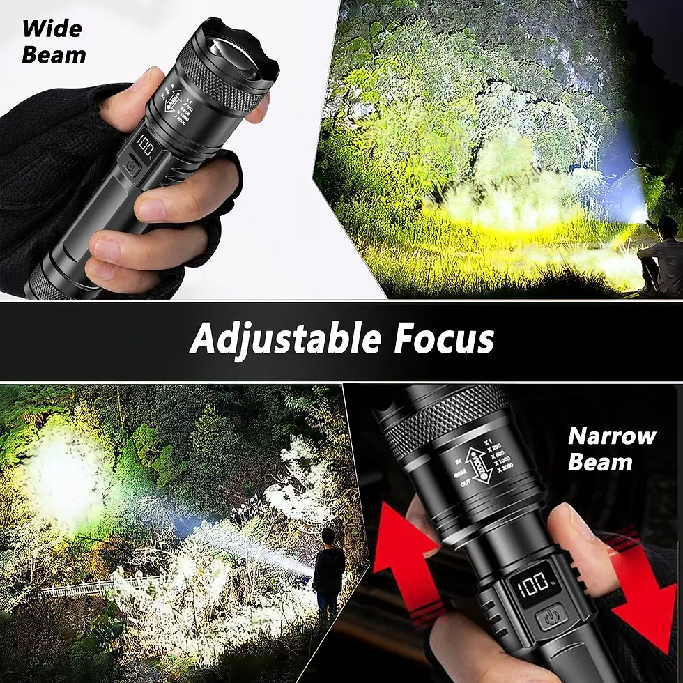 Thumbnail: Rechargeable LED Flashlight Zoomable Torch with LCD Display 3 Modes Waterproof H