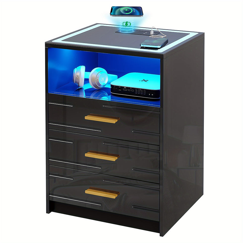 Thumbnail: Lvifur LED Nightstand With Wireless Charging Station, 3 Color Dimmable Auto Sens