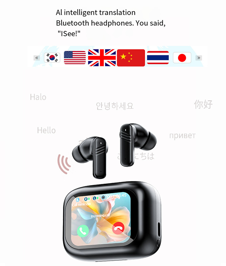 Thumbnail: Bluetooth V5.4 headphones AI translation OWS LCD touch screen sports wireless hi