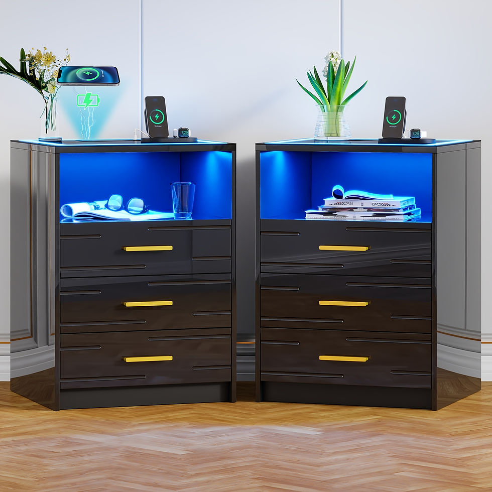 Thumbnail: Lvifur LED Nightstand With Wireless Charging Station, 3 Color Dimmable Auto Sens