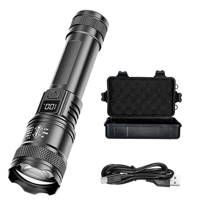 Thumbnail: Rechargeable LED Flashlight Zoomable Torch with LCD Display 3 Modes Waterproof H