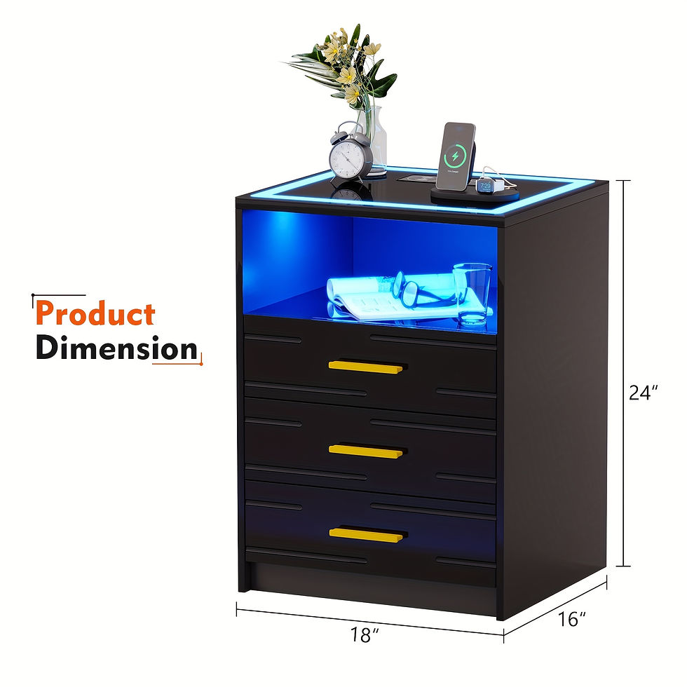 Thumbnail: Lvifur LED Nightstand With Wireless Charging Station, 3 Color Dimmable Auto Sens