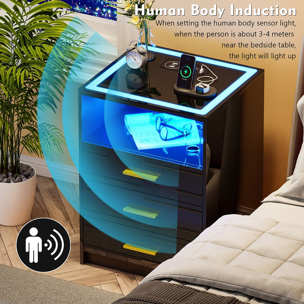 Thumbnail: Lvifur LED Nightstand With Wireless Charging Station, 3 Color Dimmable Auto Sens
