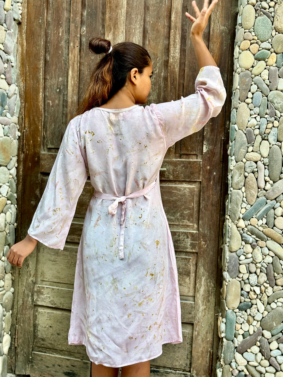Thumbnail: Eco print wrap dress/ plant silk