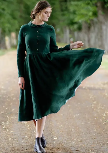 This classic long sleeve dress in Evergreen is timeless elegance.