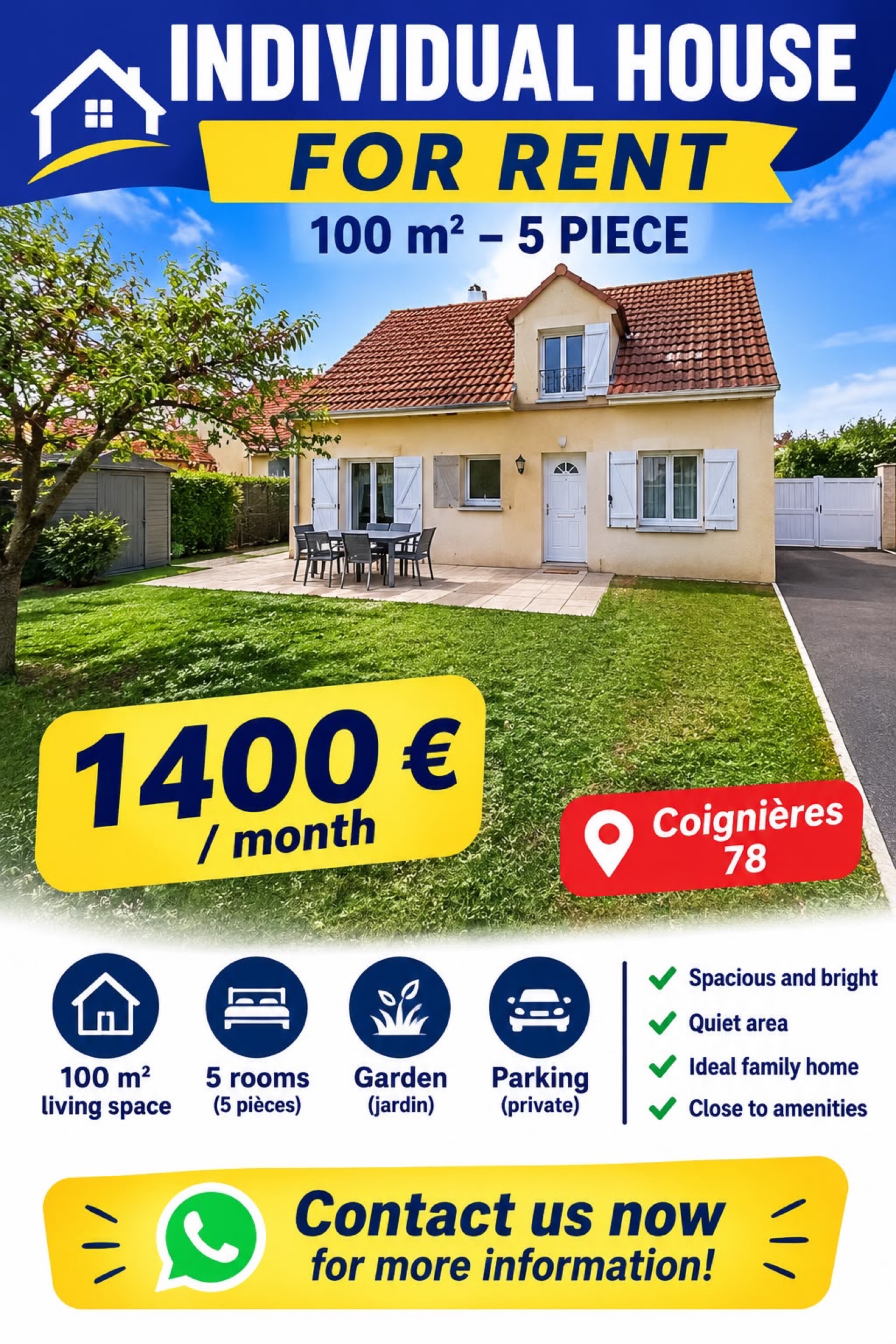 Location Maison Individuelle 5 Pièces 100 m² - Coignières (78)