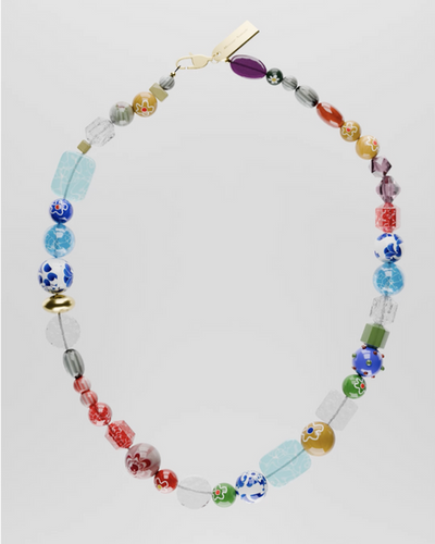 Collier Vintage En Perles De Verre Moirées Et Taillées - Bijou Occasion Chic