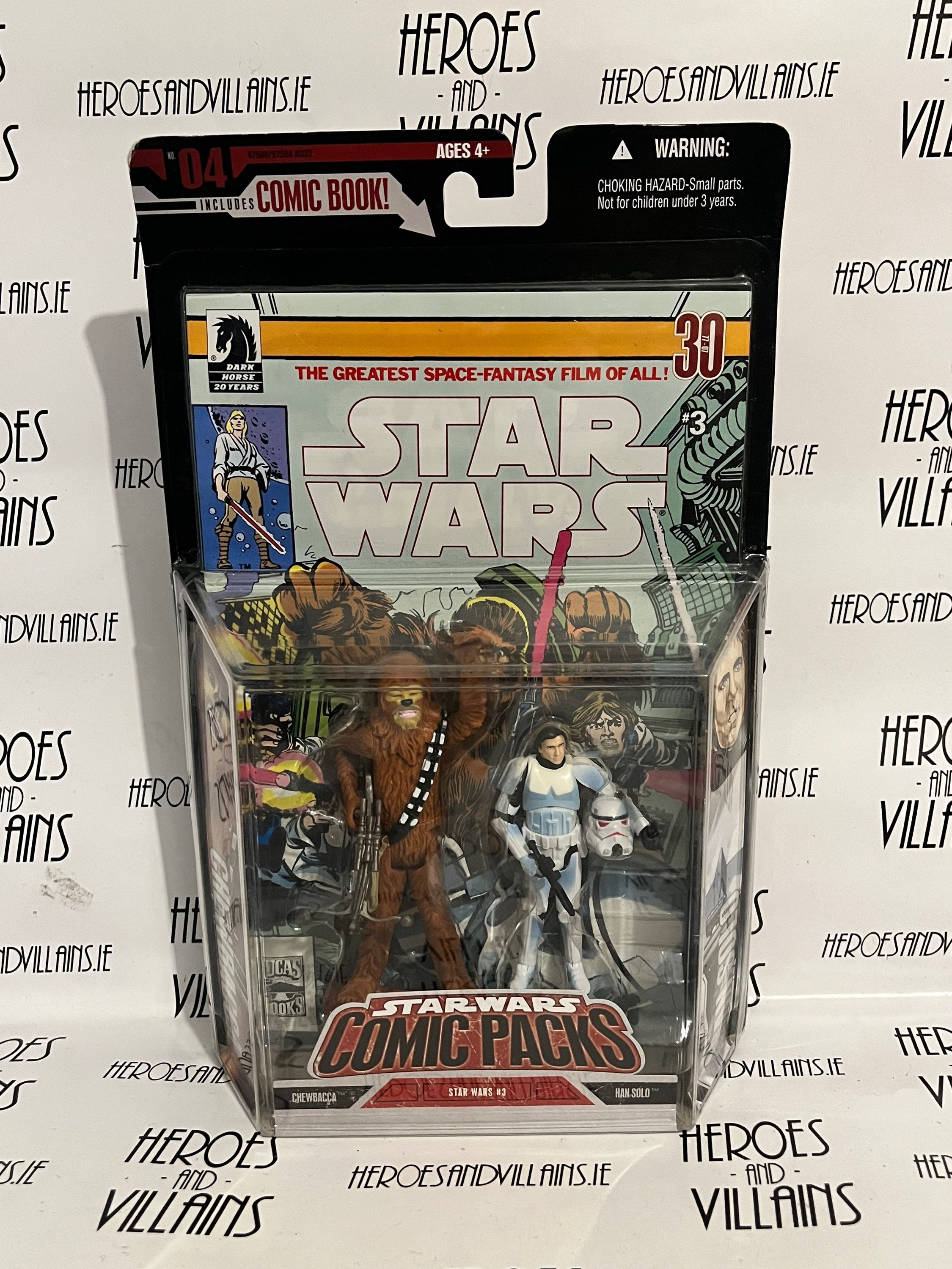 STAR WARS 3 3/4” 30th ANNIVERSARY COMIC PACK #3 HAN SOLO AND CHEWBACCA (HASBRO 2