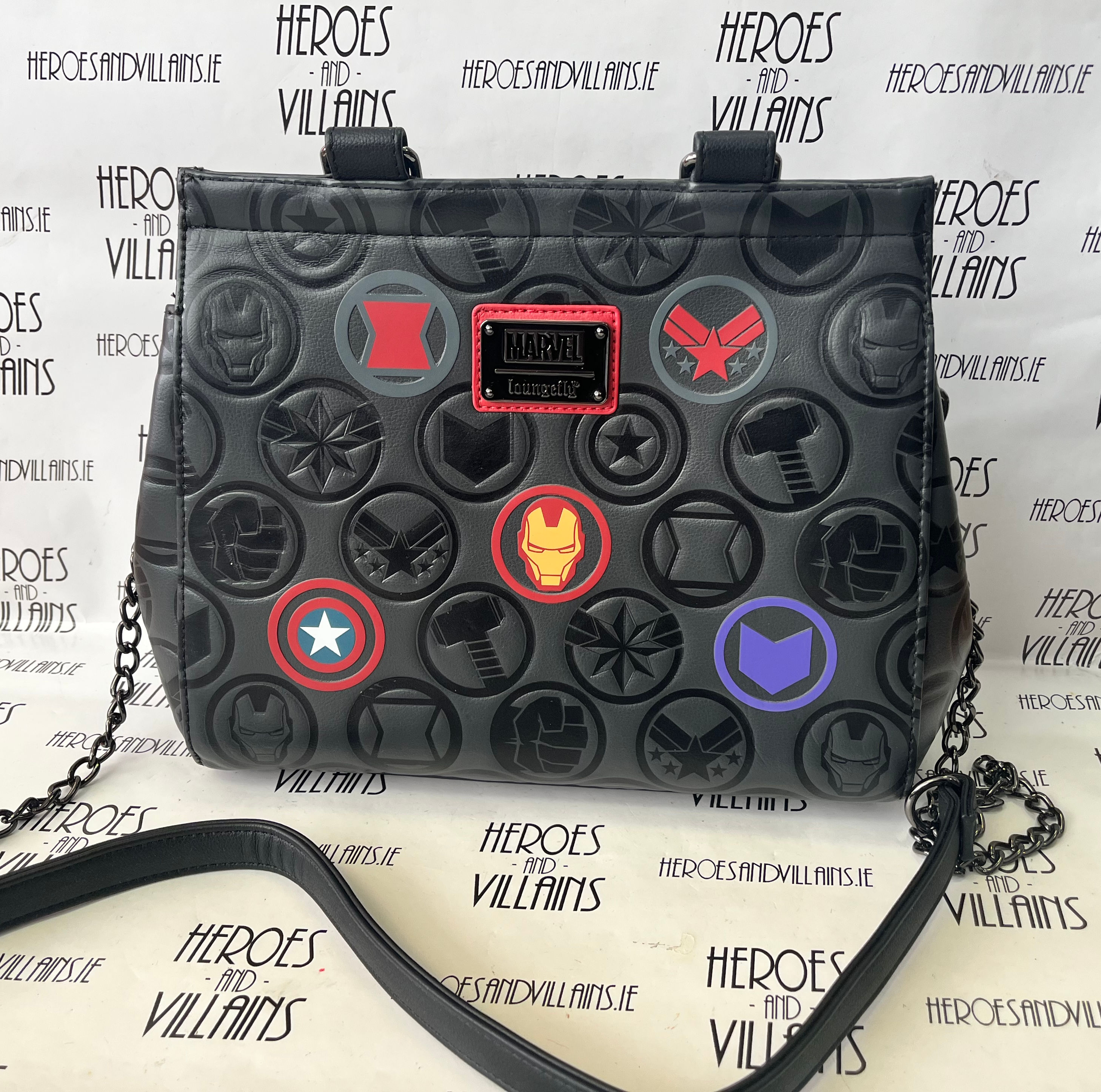 LOUNGEFLY X  MARVEL AVENGERS DEBOSSED ICONS CROSSBODY BAG (FUNKO) 