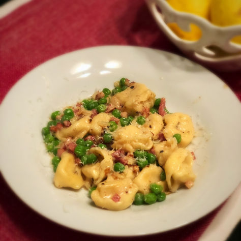 Tortellini with Peas, Pancetta and Cream
