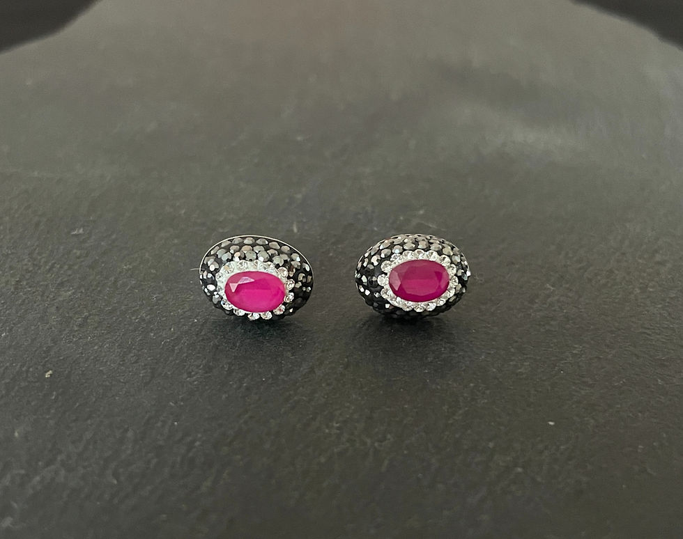 Ruby, Cubic Zirconia and Crystal Oval Stud Earrings