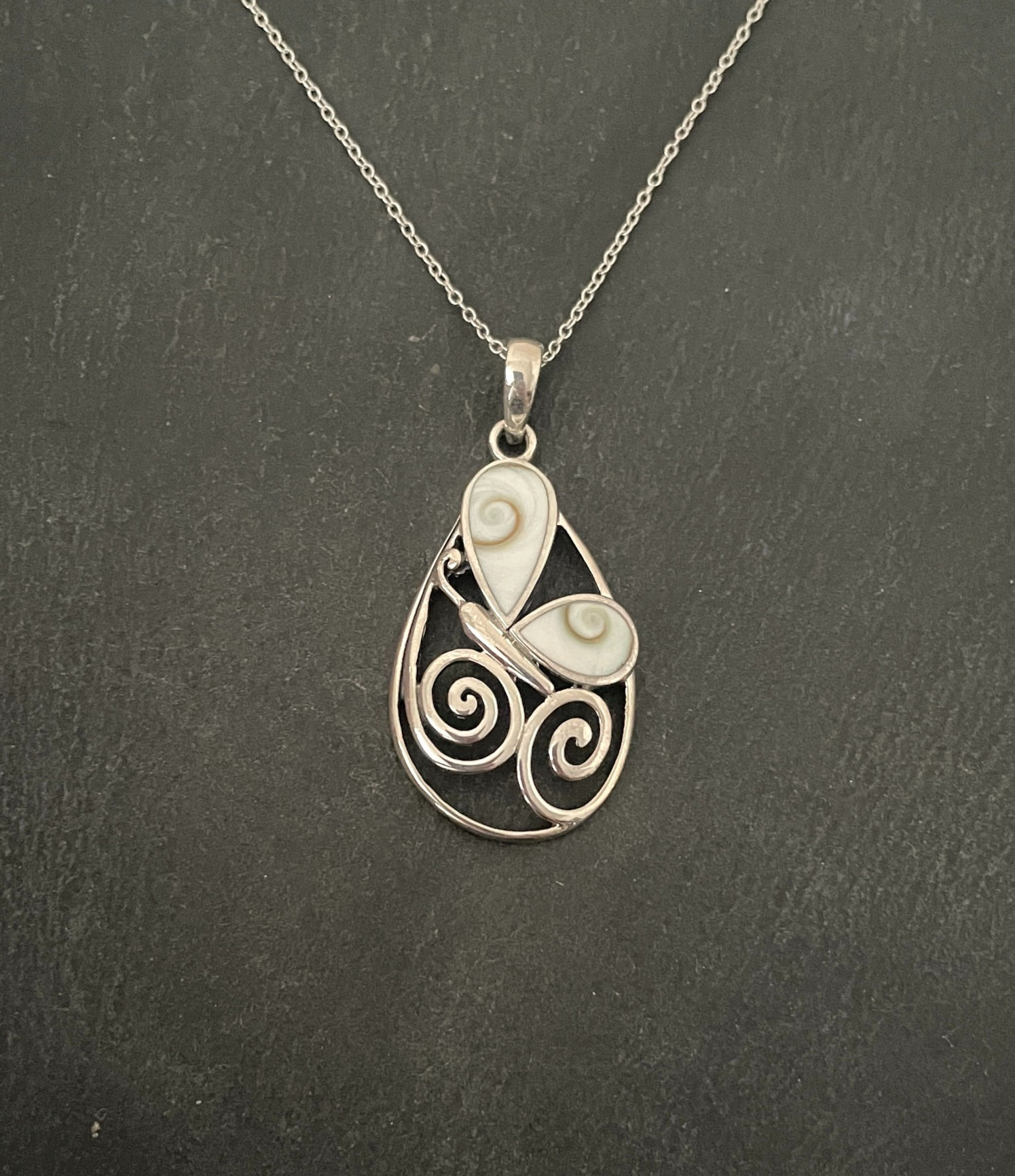 Shiva Shell and Silver Butterfly Pendant