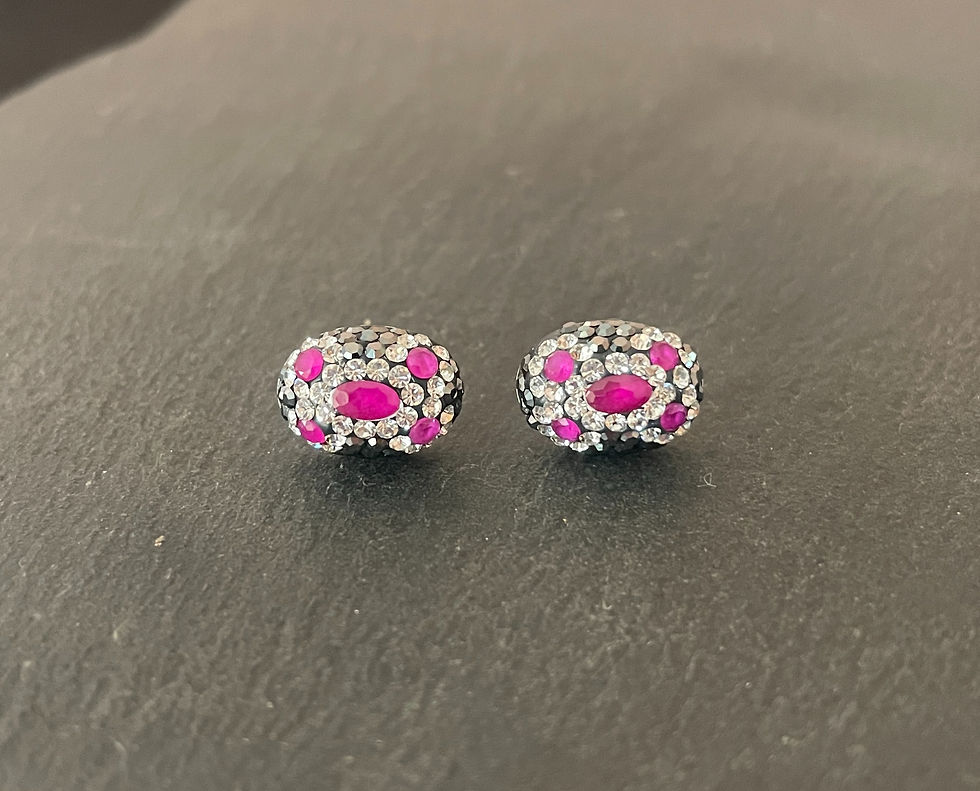 Ruby, Cubic Zirconia and Crystal Oval Stud Earrings