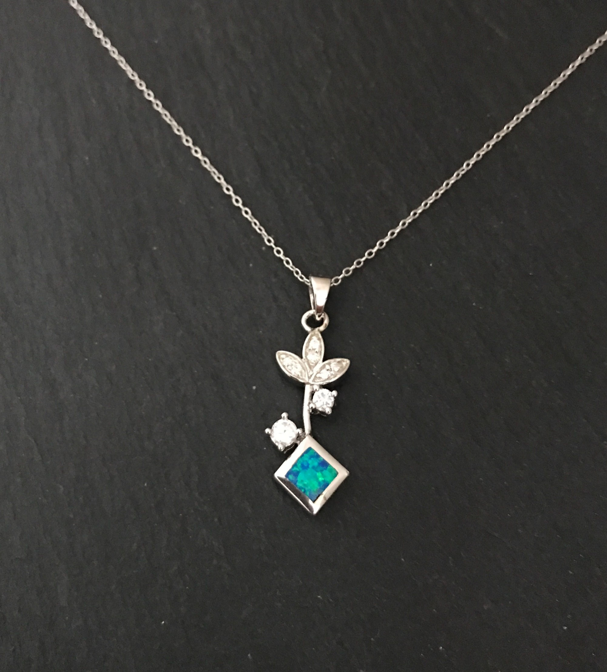 Synthetic Opal and Cubic Zirconia Pendant