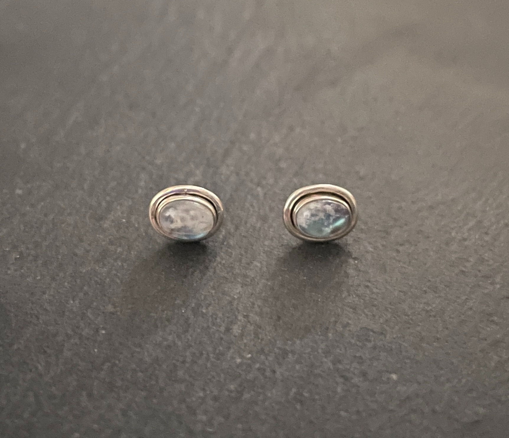 Oval Moonstone and Silver Stud Earrings