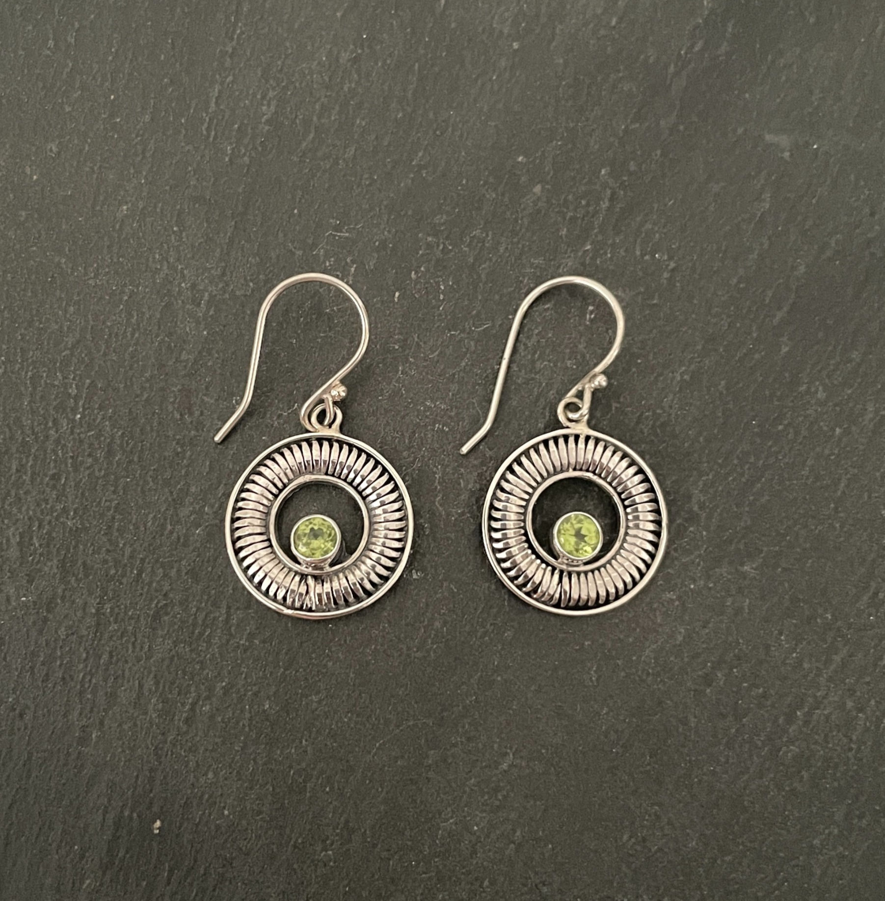 Peridot and Silver Round Earrings