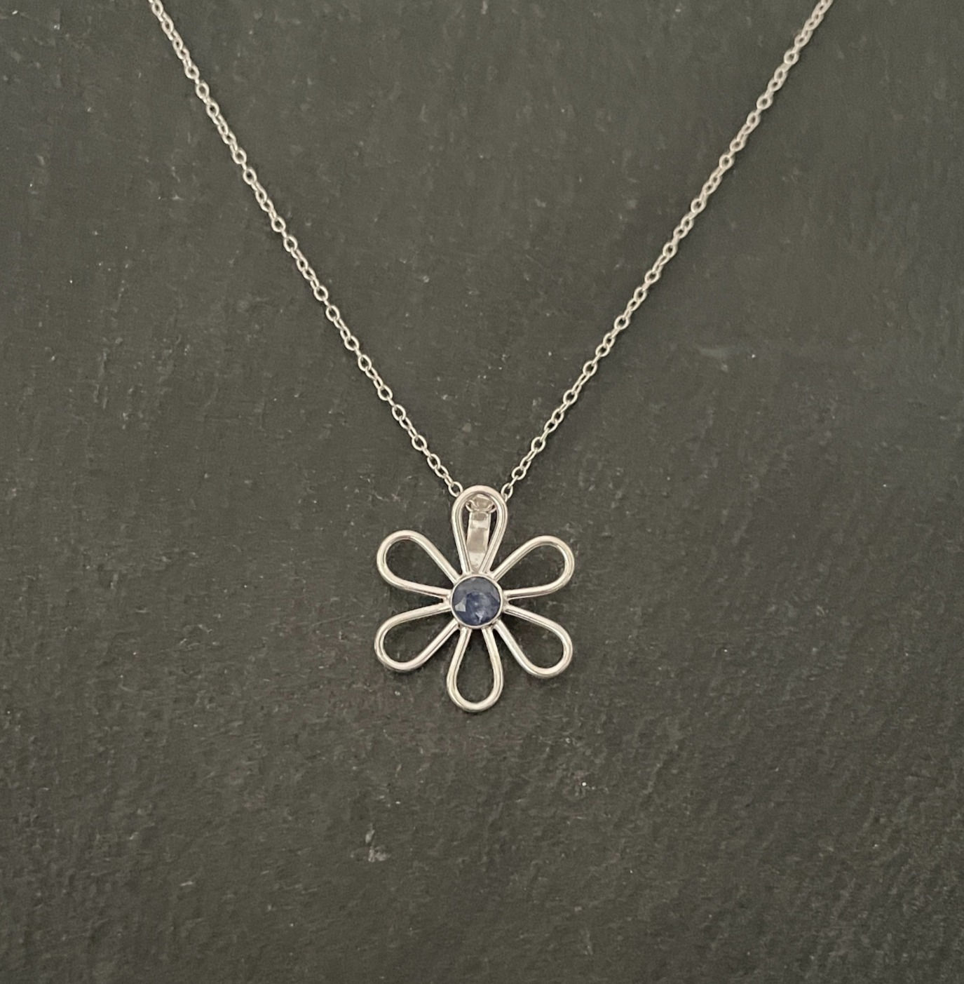 Sapphire and Silver Flower Pendant