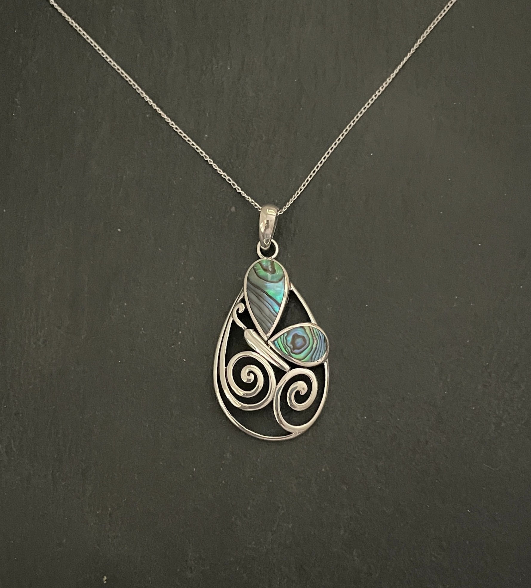 Paua Shell and Silver Butterfly Pendant