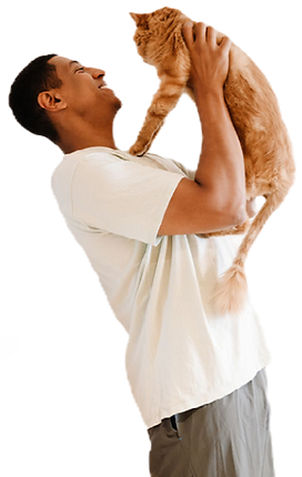 Blank man adopting rescue cat fromCape-Atlantic CATS Rescue Shelter