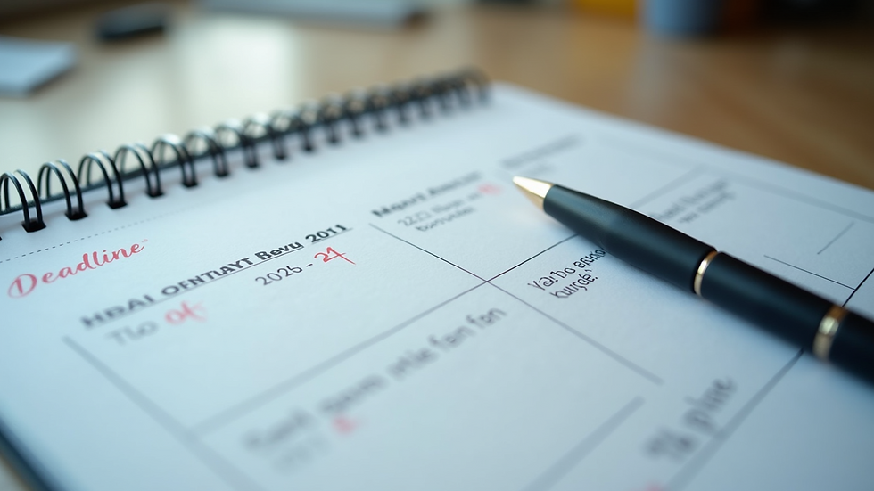 Close-up view of a calendar with marked deadlines and notes