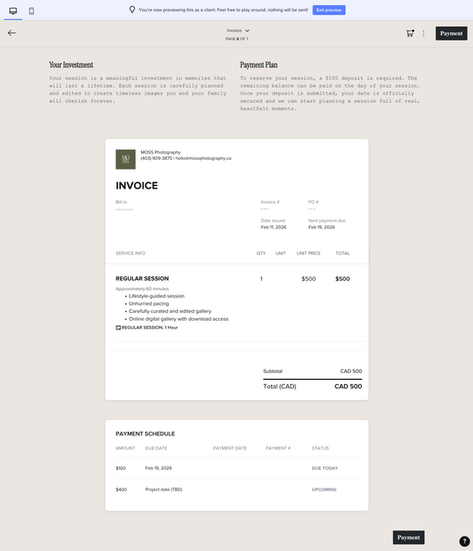 Invoice page