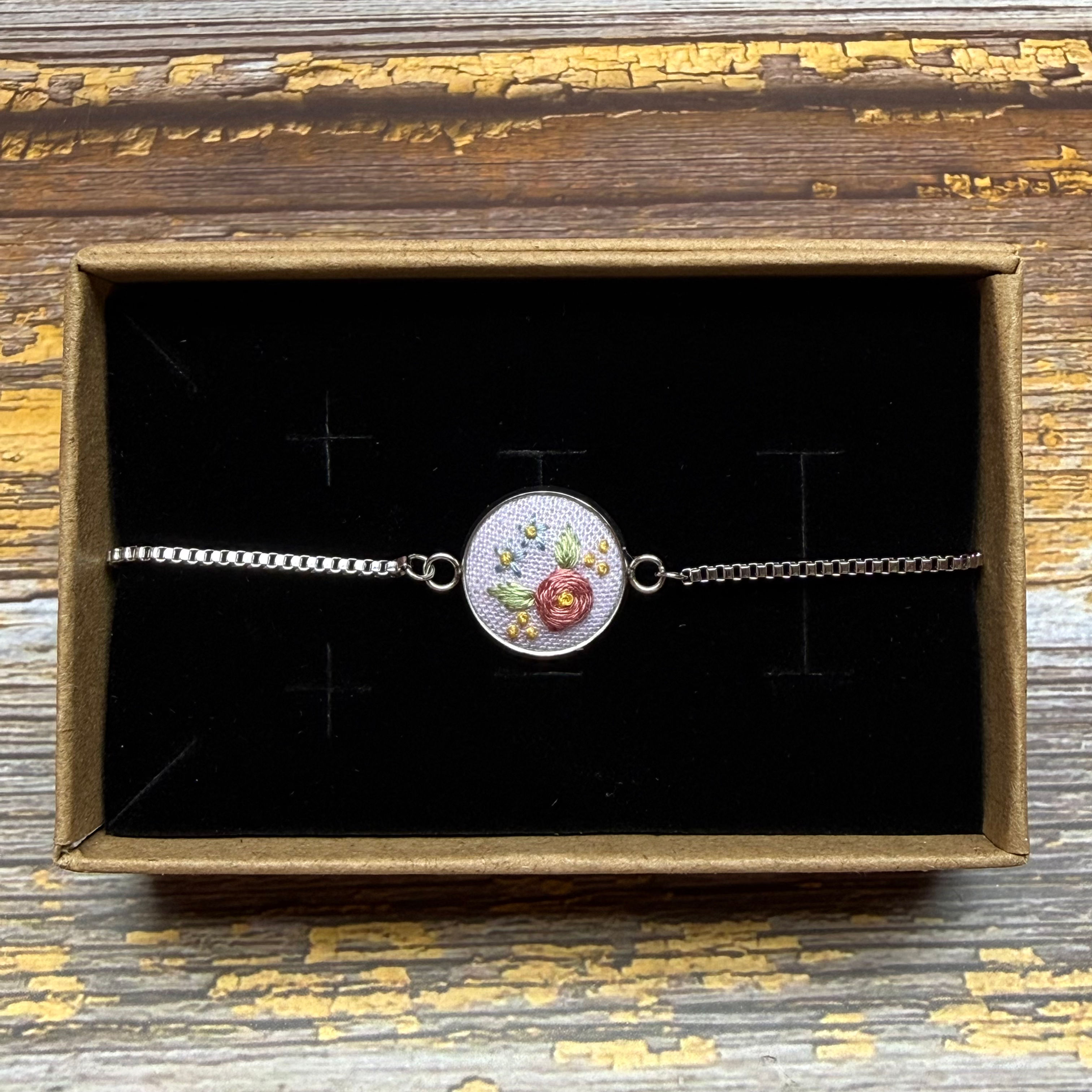 Pink Flower Silver Bracelet 