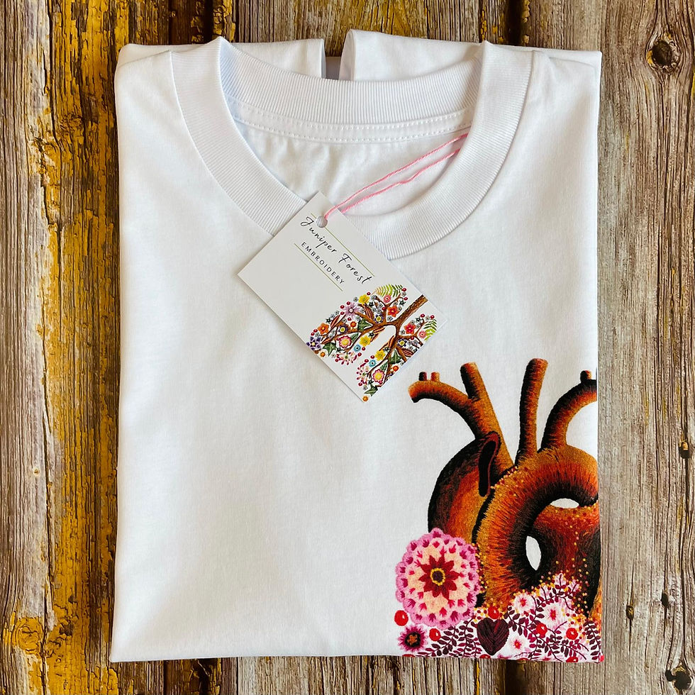 Thumbnail: Close-up of floral heart print on T-shirt