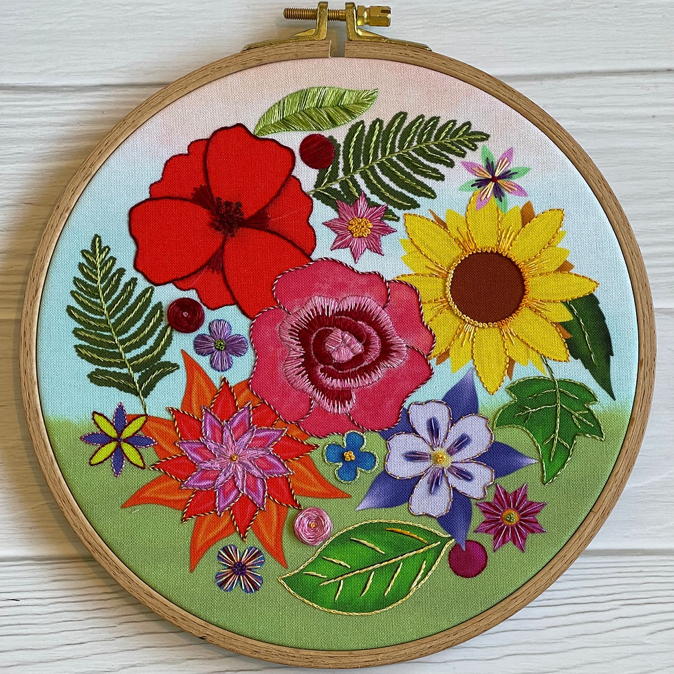 Completed Flowers In Bloom Embroidery Hoop