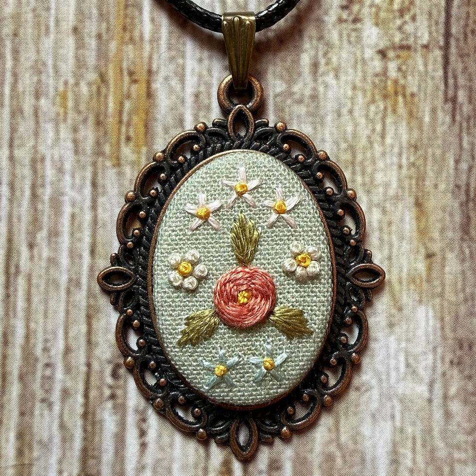 Hand Embroidered Sage Green Floral Necklace Detail