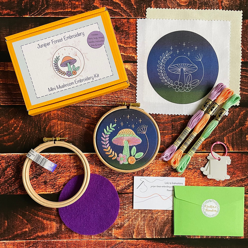 Mini Mushroom Embroidery Kit Contents