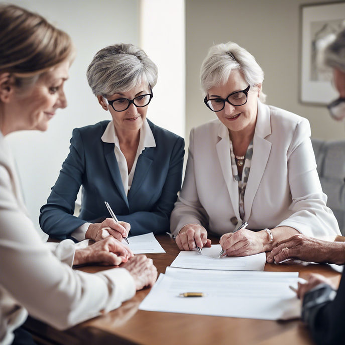 a middle aged female solicitor signing a will with a married couple aged around 50.jpg