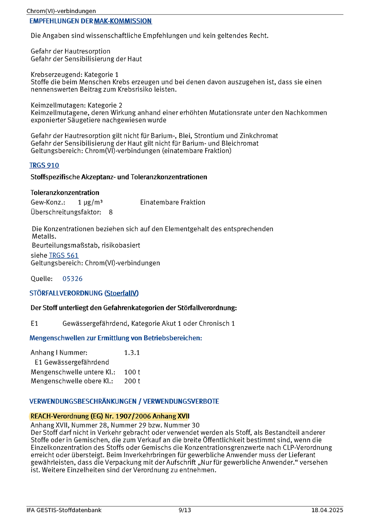 GESTIS Stoffdatenbank Chrom (VI)-Verbindungen