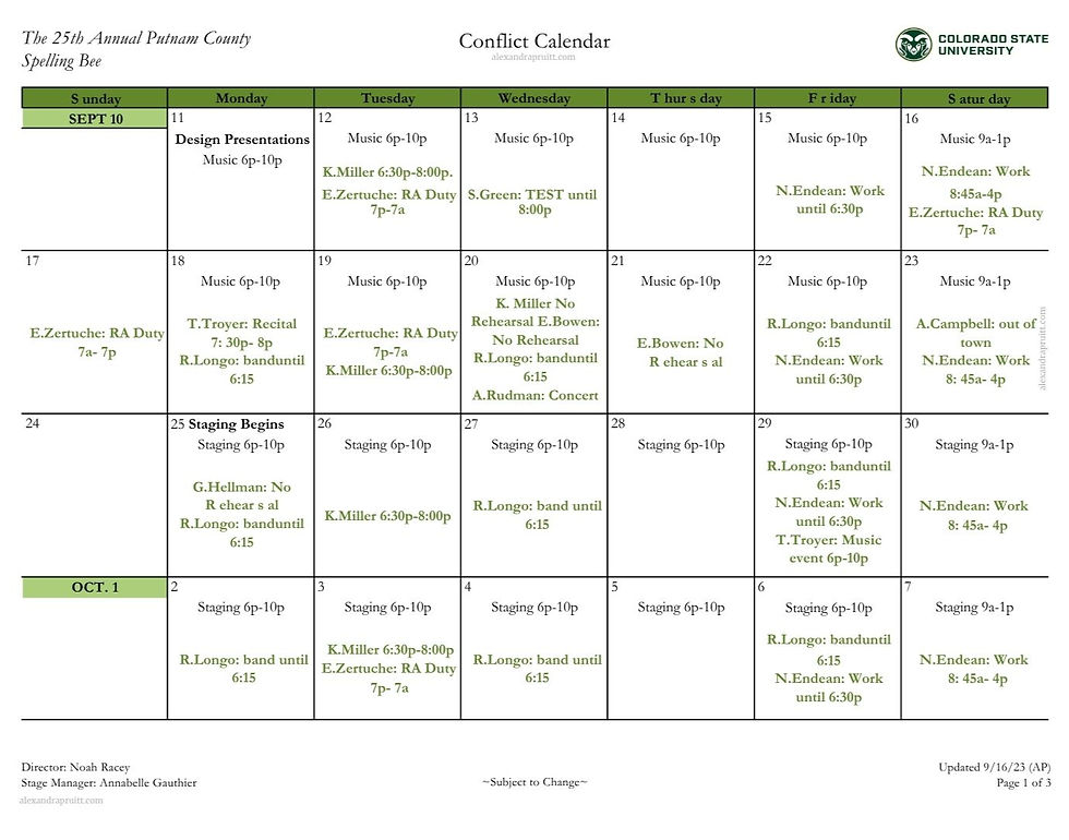 Spelling Bee Conflict Calendar