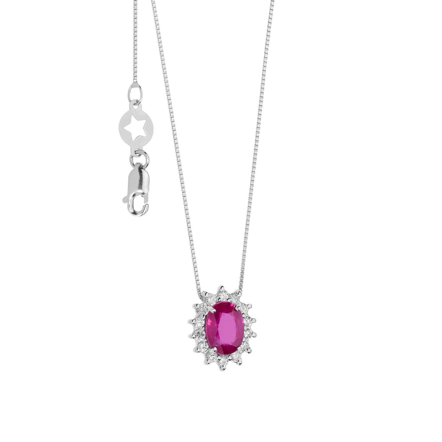 Collana con ciondolo - 18 carati Oro bianco - 1.75ct. tw. Diamante (Naturale) - Rubino - Made in